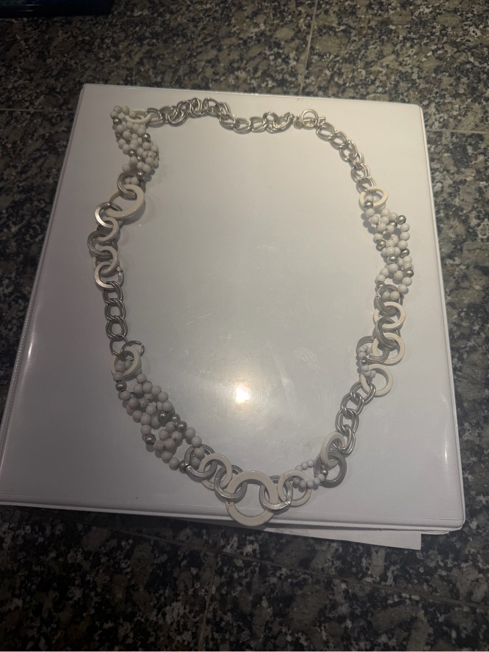 Silver-Tone Chain Necklace with White Bead Clusters - Women's Jewelry
